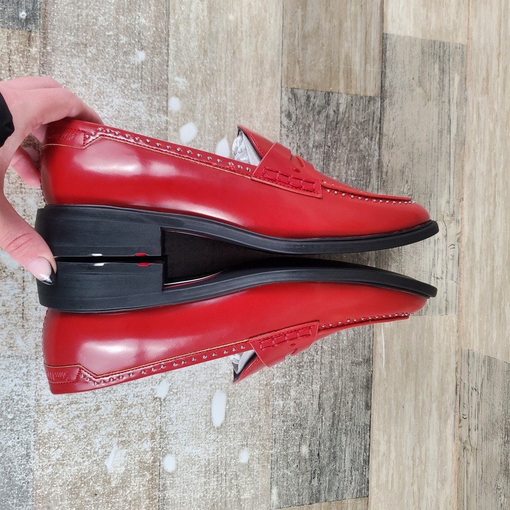 Franco Sarto Red Leather Penny Loafers - Picture 6 of 9